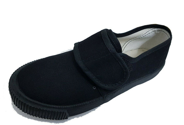 Stylo Online Kids PE Pumps Plimsolls | Unisex School Shoes Hook & Loop Fastening Black