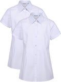Trutex Basics Girls White School Shirts, Multipack – Short Sleeve Revere Collar Easy Iron Cotton-Rich Regular Fit School Blouses (2 Pack)