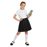 HUBIBUBI Girls Summer Formal Dress Bottom Full Elastic Box Pleat Skirt School Uniform Girl Back to School Box Pleated Round Waist Skirt Black