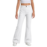 Girls School Trousers, Flared Leggings Kids Uniform Pants Stretchy Pull On Trousers with Pockets Comfortable High Waisted Tummy Control for Dance Sport Daily Wear