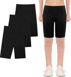 KAKU NANU 3pc Girls Shorts Cycling 5-13 Years Knee Length Under Dress Shorts Leggings Dance School P.E Gym Summer Black Grey Blue Pink