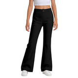 Girls School Trousers, Flared Leggings Kids Uniform Pants Stretchy Pull On Trousers with Pockets Comfortable High Waisted Tummy Control for Dance Sport Daily Wear