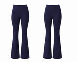 L S U Pack of 2 Girls Pull Up School Trousers Elasticated Waist Bootleg Stretchy Comfortable Ribbed Trousers