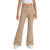 Girls School Trousers, Flared Leggings Kids Uniform Pants Stretchy Pull On Trousers with Pockets Comfortable High Waisted Tummy Control for Dance Sport Daily Wear