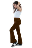 L S U Pack of 2 Girls Pull Up School Trousers Elasticated Waist Bootleg Stretchy Comfortable Ribbed Trousers