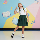 HUBIBUBI Girls Summer Formal Dress Bottom Full Elastic Box Pleat Skirt School Uniform Girl Back to School Box Pleated Round Waist Skirt Black