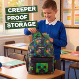 Minecraft Backpack for Boys - Creeper School Bag Kids Rucksack Gift, Black | Adjustable Straps, Fan Merch Book Bag for School, Creeper Keyring Rucksack, Graphic Print Zip-Up School Bag Boys