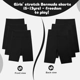 KAKU NANU 3pc Girls Shorts Cycling 5-13 Years Knee Length Under Dress Shorts Leggings Dance School P.E Gym Summer Black Grey Blue Pink