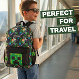 Minecraft Backpack for Boys - Creeper School Bag Kids Rucksack Gift, Black | Adjustable Straps, Fan Merch Book Bag for School, Creeper Keyring Rucksack, Graphic Print Zip-Up School Bag Boys