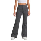 Girls School Trousers, Flared Leggings Kids Uniform Pants Stretchy Pull On Trousers with Pockets Comfortable High Waisted Tummy Control for Dance Sport Daily Wear