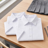 Girls Non-Iron School Blouses Twin Pack, White Short Sleeve