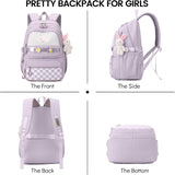 Amythe Girls Backpack, Kids School Bag with Cute Pendant, Purple | Elementary Middle Large BookBag for Teen Girls Grade 3-7, Lightweight Casual Daypack, Back to School / Travel, Fit Trolley