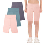 KAKU NANU 3pc Girls Shorts Cycling 5-13 Years Knee Length Under Dress Shorts Leggings Dance School P.E Gym Summer Black Grey Blue Pink