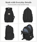BECOJADDE Backpack School Bag for Women and Girls, 15.6" Laptop, Black 25L | Lightweight rucksack, Water-resistant, Padded shoulder strap, Detachable coin purse, Anti-theft pocket, College, Work, Travel