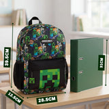 Minecraft Backpack for Boys - Creeper School Bag Kids Rucksack Gift, Black | Adjustable Straps, Fan Merch Book Bag for School, Creeper Keyring Rucksack, Graphic Print Zip-Up School Bag Boys