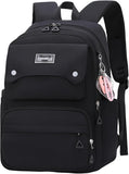 Solid Color School-Bags Black Backpacks for Teens Girls, Multi-pocket Elementary Girls Bookbags,Lightweight Casual Daypack