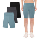 KAKU NANU 3pc Girls Shorts Cycling 5-13 Years Knee Length Under Dress Shorts Leggings Dance School P.E Gym Summer Black Grey Blue Pink