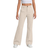 Girls School Trousers, Flared Leggings Kids Uniform Pants Stretchy Pull On Trousers with Pockets Comfortable High Waisted Tummy Control for Dance Sport Daily Wear