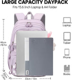 Amythe Girls Backpack, Kids School Bag with Cute Pendant, Purple | Elementary Middle Large BookBag for Teen Girls Grade 3-7, Lightweight Casual Daypack, Back to School / Travel, Fit Trolley