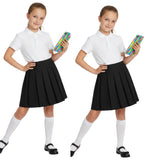 HUBIBUBI Girls Summer Formal Dress Bottom Full Elastic Box Pleat Skirt School Uniform Girl Back to School Box Pleated Round Waist Skirt Black