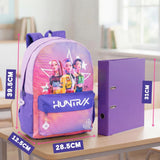 KPop Demon Hunters Huntrix Girls Pink Backpack | Cartoon Character School Bag with Zipper Closure | HUNTRIX Streetwear Rucksack for Kids | K-Pop Demon Hunters Merch