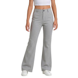 Girls School Trousers, Flared Leggings Kids Uniform Pants Stretchy Pull On Trousers with Pockets Comfortable High Waisted Tummy Control for Dance Sport Daily Wear