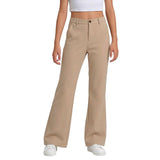 Girls School Trousers, Flared Leggings Kids Uniform Pants Stretchy Pull On Trousers with Pockets Comfortable High Waisted Tummy Control for Dance Sport Daily Wear