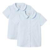 Amazon Essentials Girls' Easy-Iron Short-Sleeve Peter Pan Collar School Uniform Shirt, Pack of 2