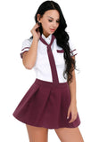 Oyolan Womens Schoolgirl Cosplay Uniform Outfits Short Sleeves Tie T-Shirt Pleated Plaid Skirt Sets