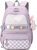 Amythe Girls Backpack, Kids School Bag with Cute Pendant, Purple | Elementary Middle Large BookBag for Teen Girls Grade 3-7, Lightweight Casual Daypack, Back to School / Travel, Fit Trolley
