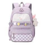 Amythe Girls Backpack, Kids School Bag with Cute Pendant, Purple | Elementary Middle Large BookBag for Teen Girls Grade 3-7, Lightweight Casual Daypack, Back to School / Travel, Fit Trolley