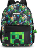 Minecraft Backpack for Boys - Creeper School Bag Kids Rucksack Gift, Black | Adjustable Straps, Fan Merch Book Bag for School, Creeper Keyring Rucksack, Graphic Print Zip-Up School Bag Boys
