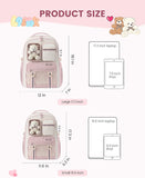 LOVEVOOK Cute School Backpack for Girls Ages 7-16, Bookbag with Plush Bear & Clear Display Pocket, Fits 15.6 Inch Laptop & 40oz Tumbler, Back to School Backpack for Elementary & Middle School