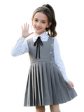 LOLANTA Girls Pleated Pinafore School Uniform Jumper Dress, Square Neck Sleeveless with Button Decoration, Anti-Wrinkle, 5-12 Years