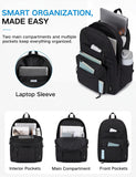 VASCHY School Bag,Lightweight Dual Compartment School Backpack for Teen Boys Girls Water Resistant Unisex 15.6inch Casual Rucksack for Mens/Womens/College/Work/Travel, Black