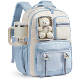 LOVEVOOK Cute School Backpack for Girls Ages 7-16, Bookbag with Plush Bear & Clear Display Pocket, Fits 15.6 Inch Laptop & 40oz Tumbler, Back to School Backpack for Elementary & Middle School