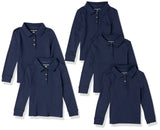 Amazon Essentials Girls and Toddlers' Long-Sleeve Interlock Polo Shirts, Multipacks