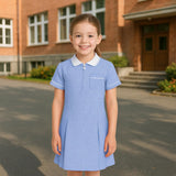 Girls Gingham School Dress, Pack of 2 Kids Short Sleeve Zip Up Pleated Check Print Summer Dress with Side Pockets and Hair Bobble, School Uniform Girls Ages 3-20