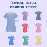 Girls Gingham School Dress, Kids Short Sleeve Zip up Check Print Pleated School Uniform Girls Summer Dress with Side Pockets and Hair Bobble, Ages 3-20
