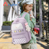Amythe Girls Backpack, Kids School Bag with Cute Pendant, Purple | Elementary Middle Large BookBag for Teen Girls Grade 3-7, Lightweight Casual Daypack, Back to School / Travel, Fit Trolley