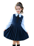 LOLANTA Girls Pleated Pinafore School Uniform Jumper Dress, Square Neck Sleeveless with Button Decoration, Anti-Wrinkle, 5-12 Years