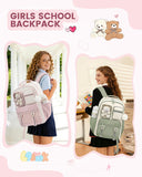 LOVEVOOK Cute School Backpack for Girls Ages 7-16, Bookbag with Plush Bear & Clear Display Pocket, Fits 15.6 Inch Laptop & 40oz Tumbler, Back to School Backpack for Elementary & Middle School