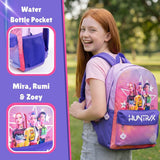 KPop Demon Hunters Huntrix Girls Pink Backpack | Cartoon Character School Bag with Zipper Closure | HUNTRIX Streetwear Rucksack for Kids | K-Pop Demon Hunters Merch