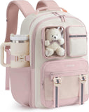 LOVEVOOK Cute School Backpack for Girls Ages 7-16, Bookbag with Plush Bear & Clear Display Pocket, Fits 15.6 Inch Laptop & 40oz Tumbler, Back to School Backpack for Elementary & Middle School