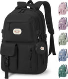 BECOJADDE Backpack School Bag for Women and Girls, 15.6" Laptop, Black 25L | Lightweight rucksack, Water-resistant, Padded shoulder strap, Detachable coin purse, Anti-theft pocket, College, Work, Travel