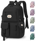 BECOJADDE Backpack School Bag for Women and Girls, 15.6" Laptop, Black 25L | Lightweight rucksack, Water-resistant, Padded shoulder strap, Detachable coin purse, Anti-theft pocket, College, Work, Travel