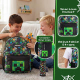 Minecraft Backpack for Boys - Creeper School Bag Kids Rucksack Gift, Black | Adjustable Straps, Fan Merch Book Bag for School, Creeper Keyring Rucksack, Graphic Print Zip-Up School Bag Boys