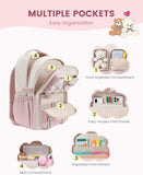 LOVEVOOK Cute School Backpack for Girls Ages 7-16, Bookbag with Plush Bear & Clear Display Pocket, Fits 15.6 Inch Laptop & 40oz Tumbler, Back to School Backpack for Elementary & Middle School