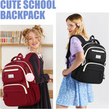School Bag for Girls, Modern Contrast Color Kids Backpack for Primary High School Students, Fashion Bookbag Aged 6-12 with Furry Pom Pom
