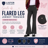 Pack of 2 - Girls Flared Jersey School Trousers Pull Up Wide Leg School Uniform Butterfly Pendant Ages 3-16y